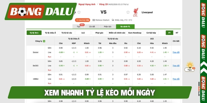 Xem nhanh tỷ lệ kèo mỗi ngày